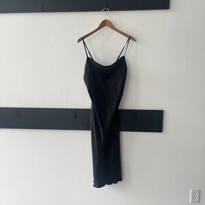 Vintage Y2K BEBE‎ Drape Neck Satin Long Black Slip Dress. Whimsagon goth. Medium